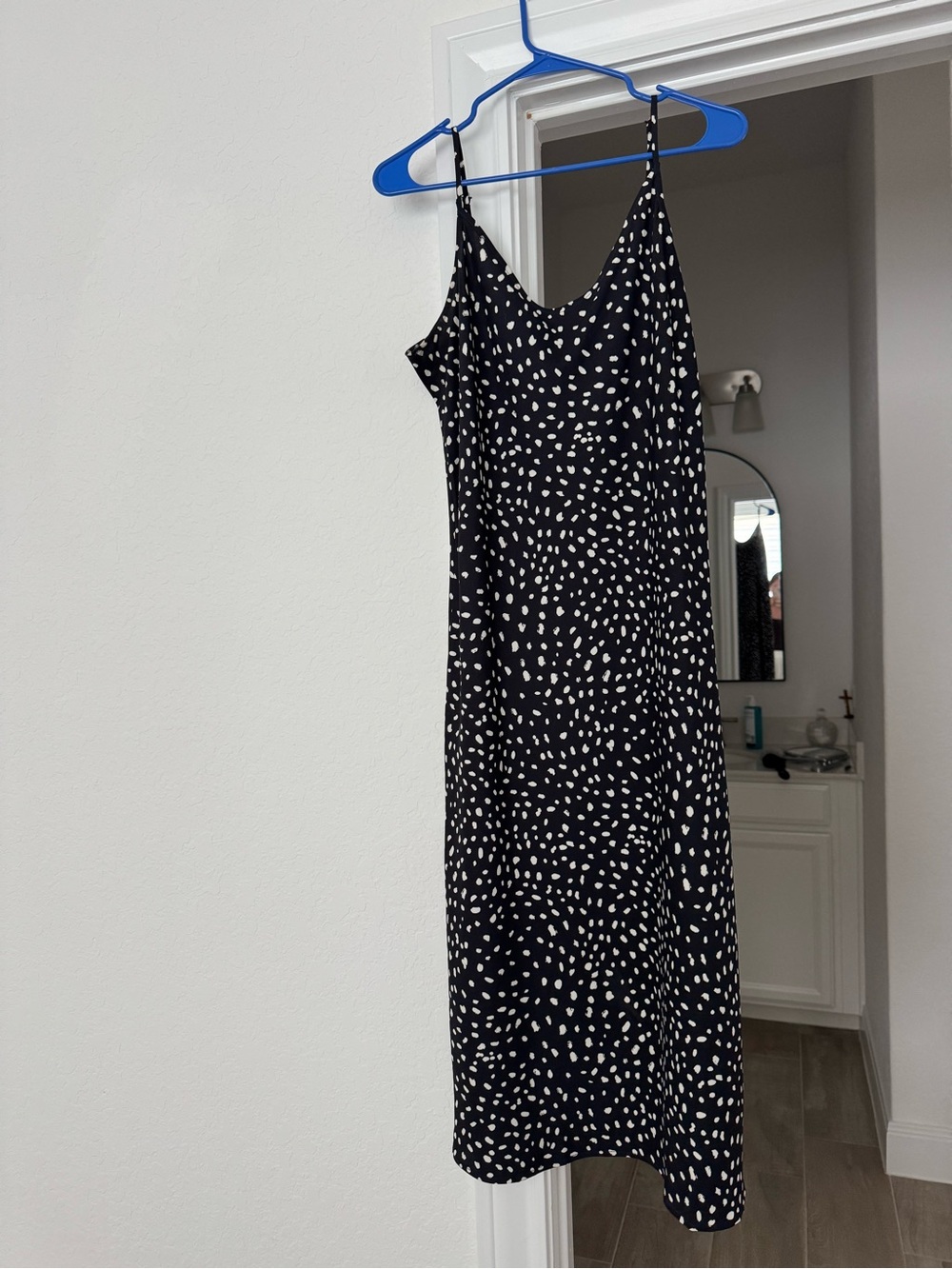 Daily Ritual Black Slip Midi Dress with White Dot Print